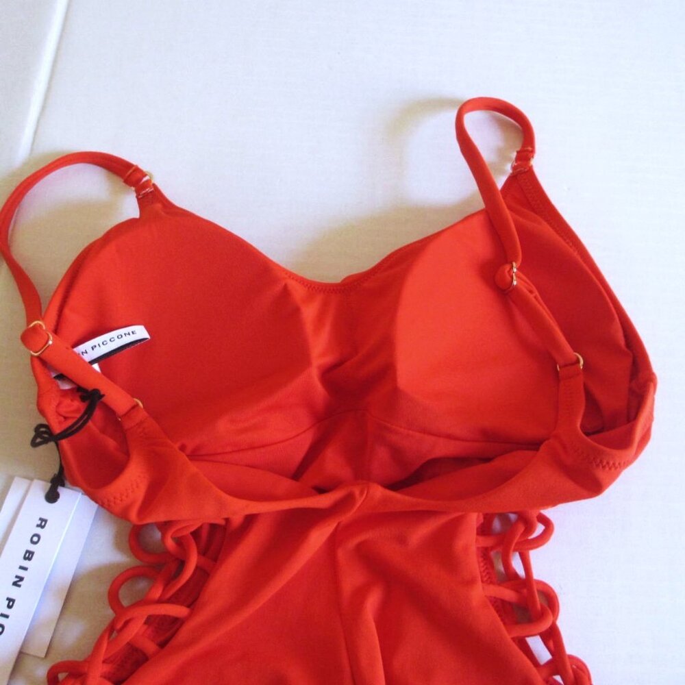 Robin Piccone Aubrey Lace-up One-Piece Swimsuit Size 12 Persimmon $188 NWT - Picture 8 of 12
